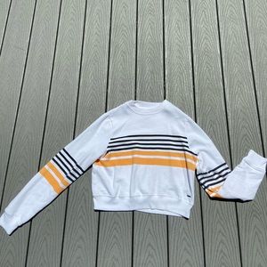 White with yellow and navy blue stripes crop top.